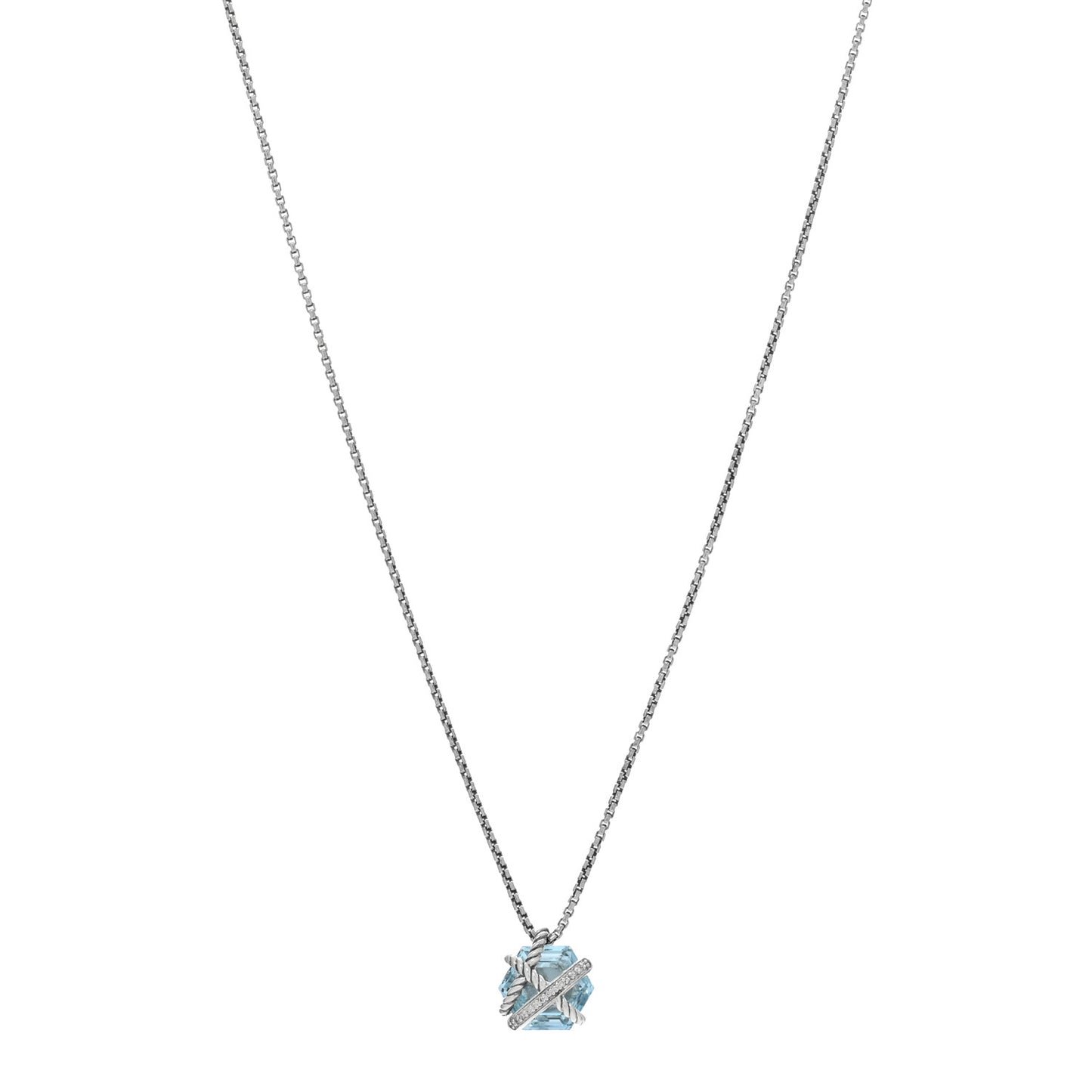 Sterling Silver Diamond Blue Topaz 10mm Petite Cable Wrap Pendant Necklace