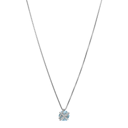 David Yurman Sterling Silver Diamond Blue Topaz 10mm Petite Cable Wrap Pendant Necklace 1 of 4