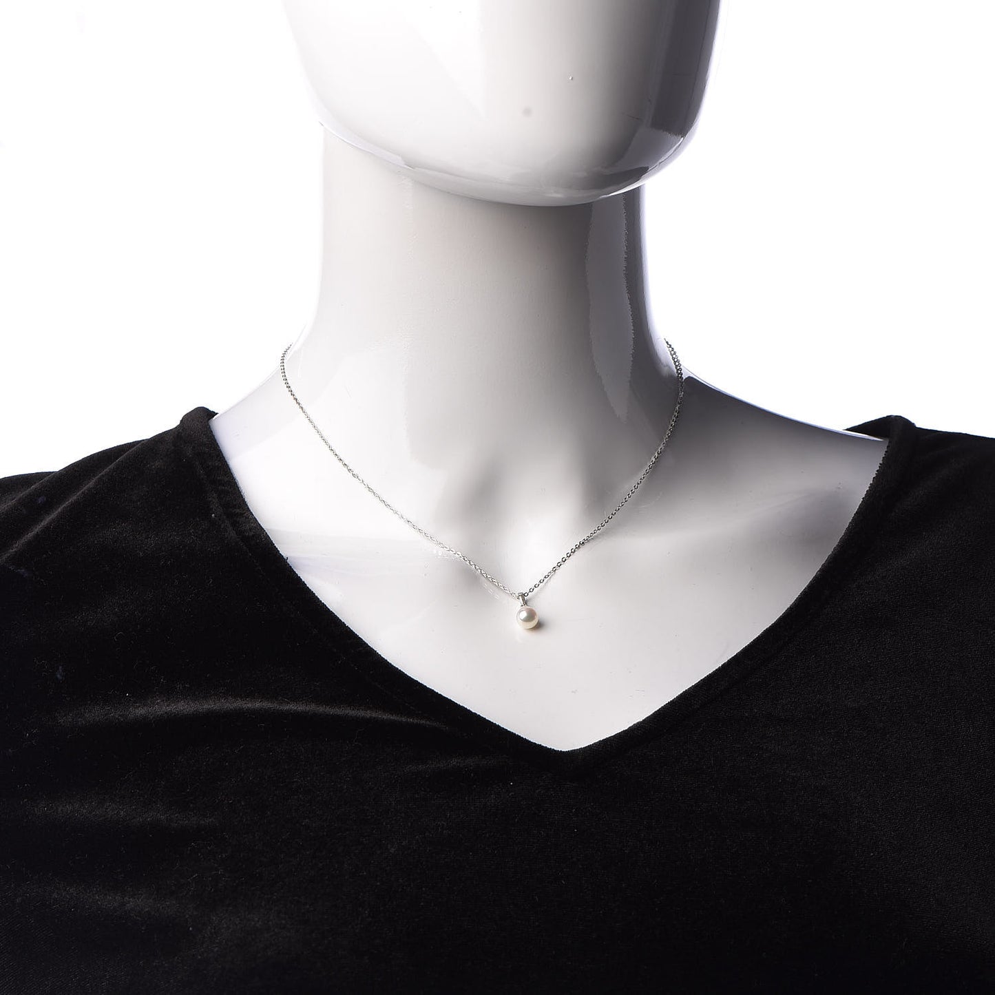 18K White Gold Diamond Akoya Pearl 6mm Drop Pendant Necklace