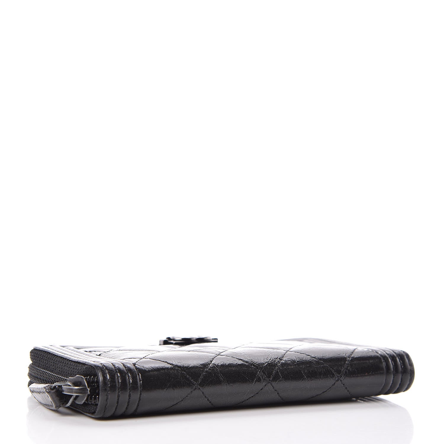 Chanel Distressed Patent Quilted Small Boy Zip Around Wallet Black 4 of 8