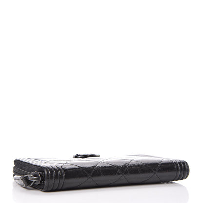 Chanel Distressed Patent Quilted Small Boy Zip Around Wallet Black 4 of 8