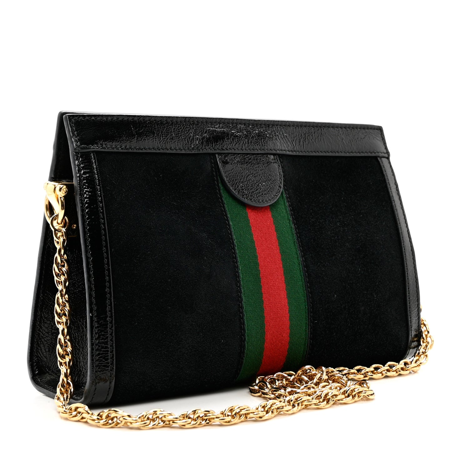 Suede Patent GG Web Small Ophidia Chain Shoulder Bag Black