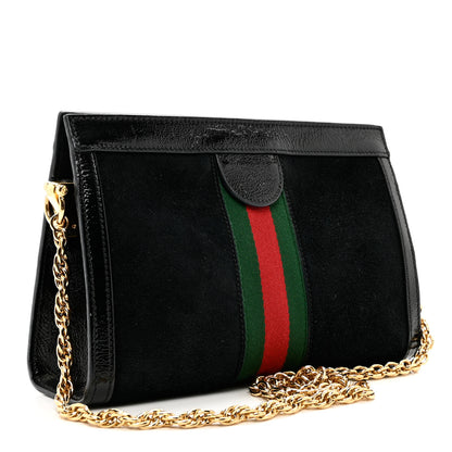 Gucci Suede Patent GG Web Small Ophidia Chain Shoulder Bag Black 3 of 12