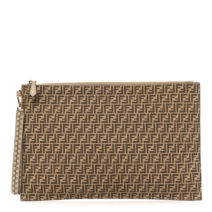 Fendi Suede Vitello Grace Micro FF Large Flat Pouch Nude Spring Maya 1 of 7