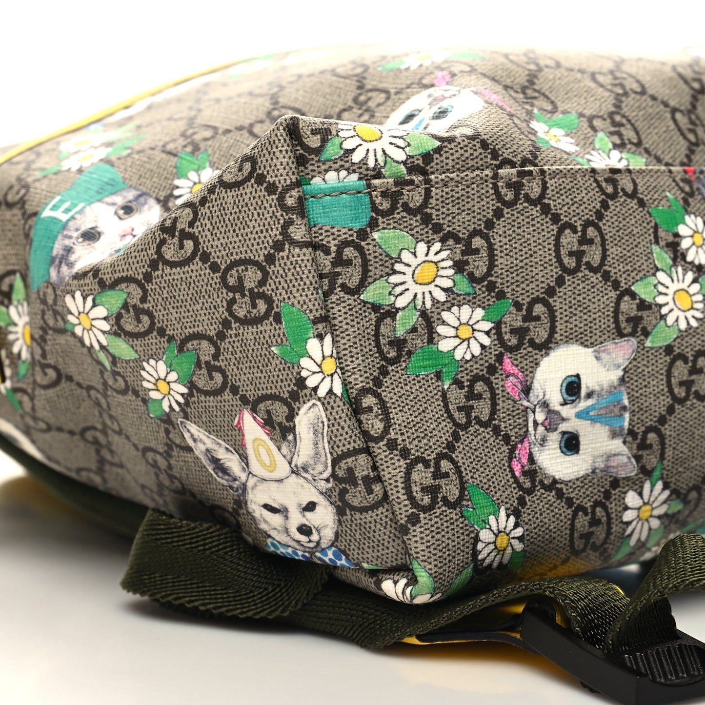GG Supreme Monogram Cats Childrens Backpack Yellow