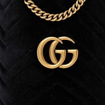 Gucci Velvet Matelasse Mini GG Marmont 2.0 Bucket Bag Black 7 of 9