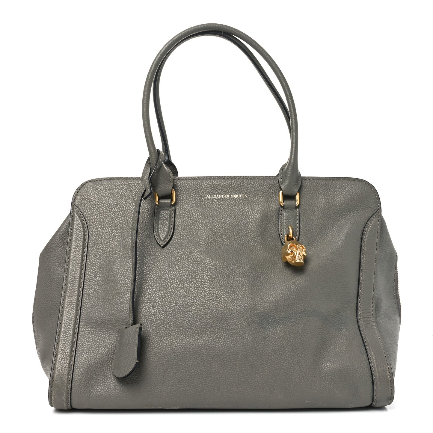 Pebbled Calfskin Large Skull Padlock Zip Around Tote Dark Grey