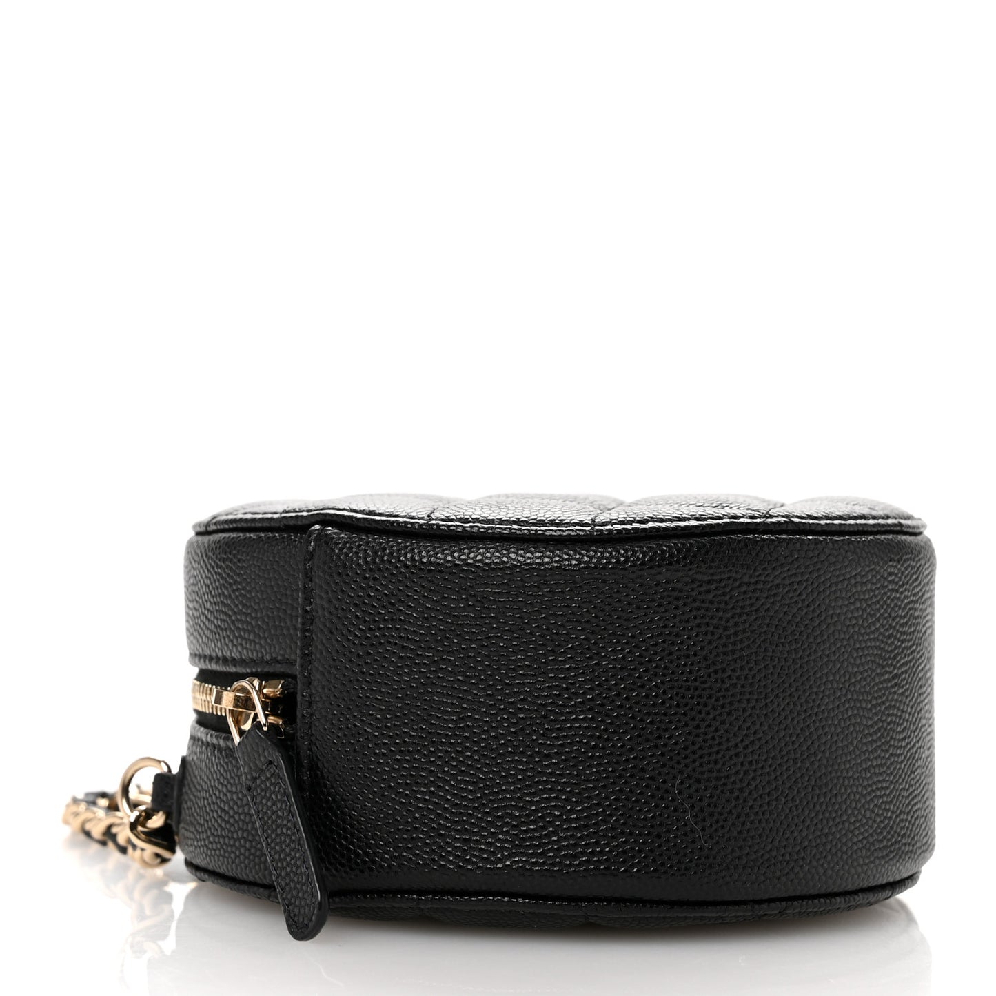 Caviar Quilted Round Clutch With Chain Black