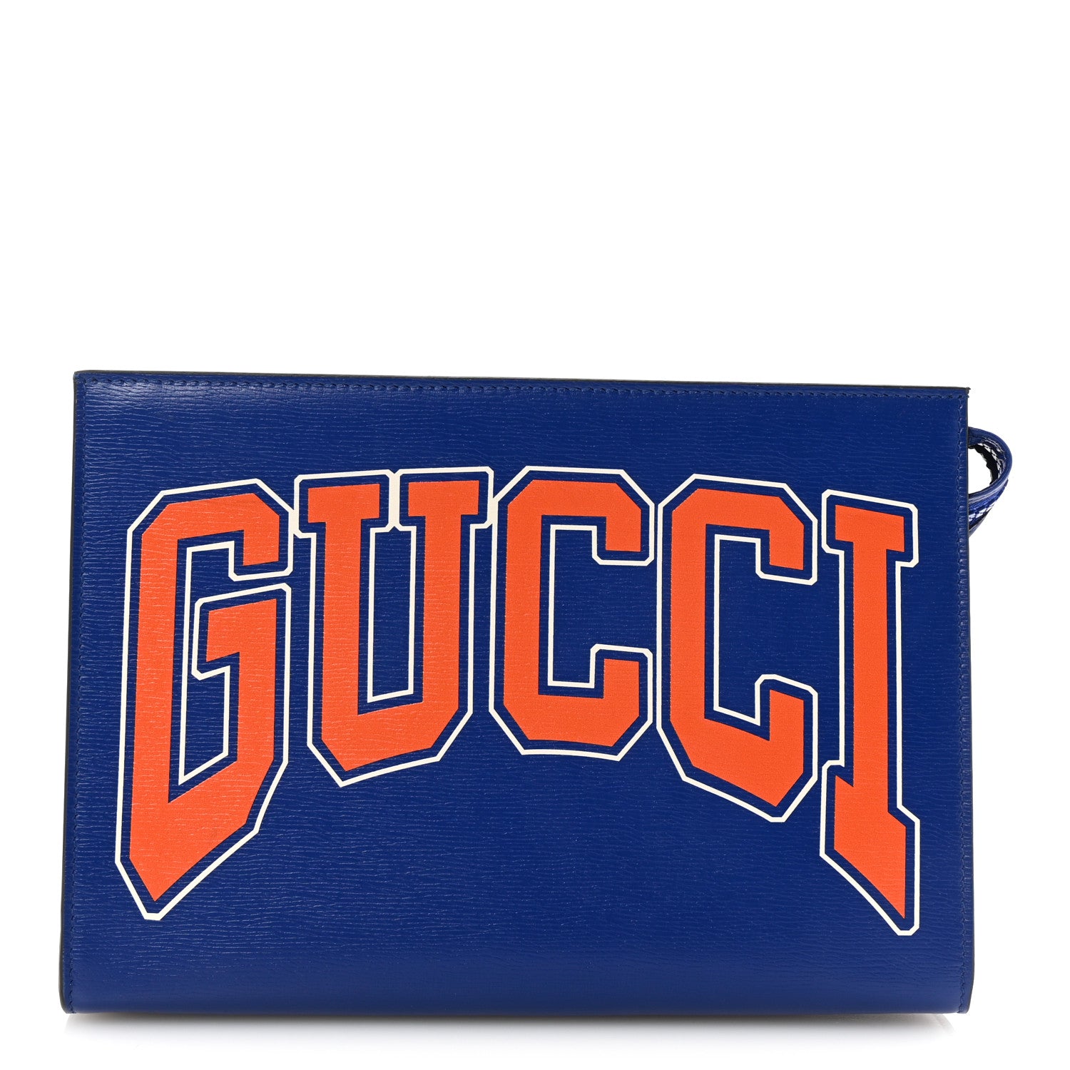 Gucci New Shanghai Calfskin Interlocking G Logo Wristlet Clutch Cobalt Blue Orange 1 of 6