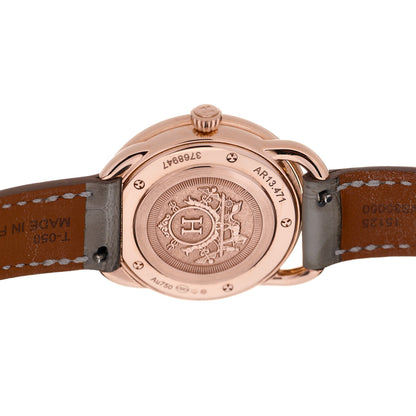 Hermes 18K Rose Gold Alligator Diamond Bezel 30mm Arceau Quartz Watch Gris Perle 4 of 5