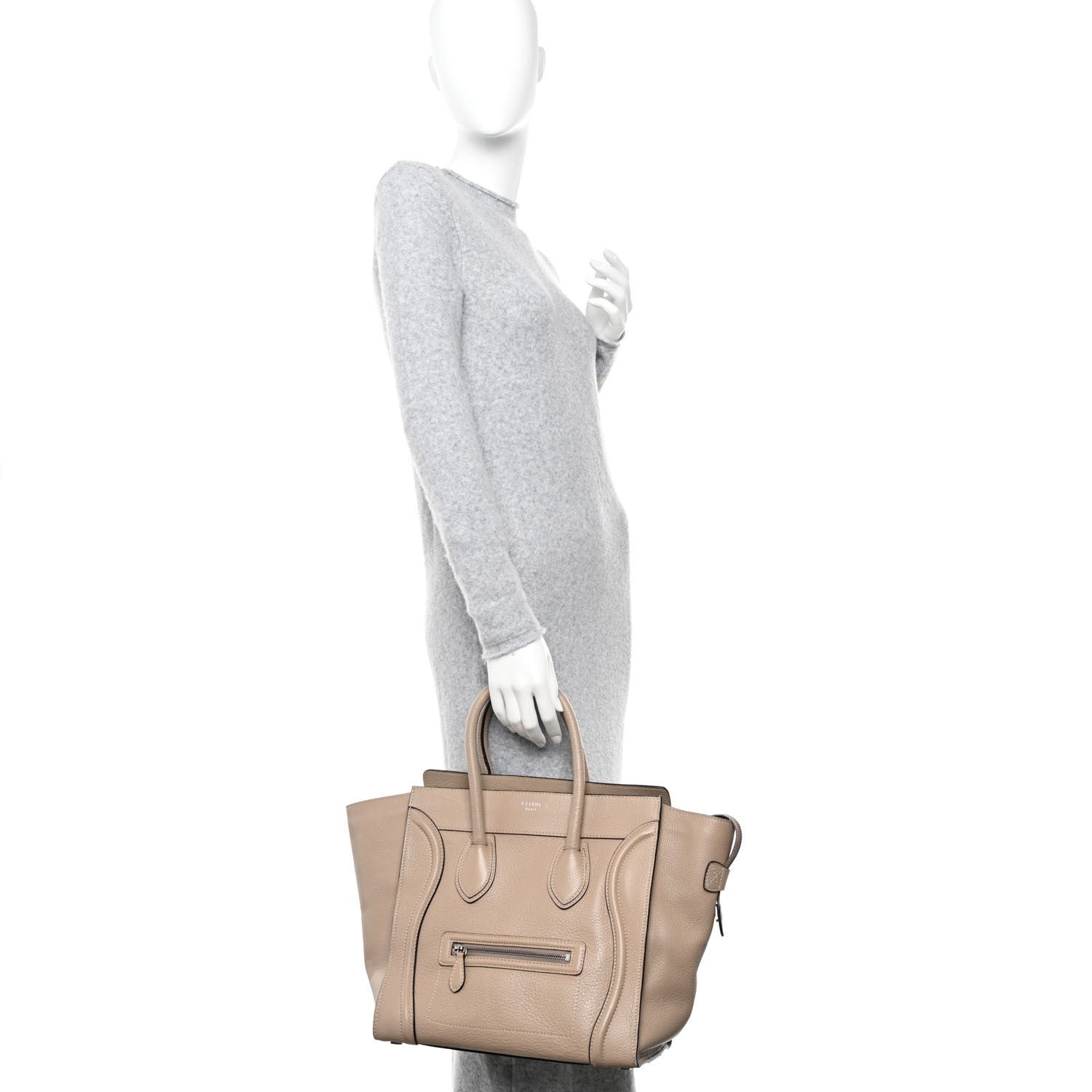 Celine Drummed Calfskin Mini Luggage Dune 2 of 15