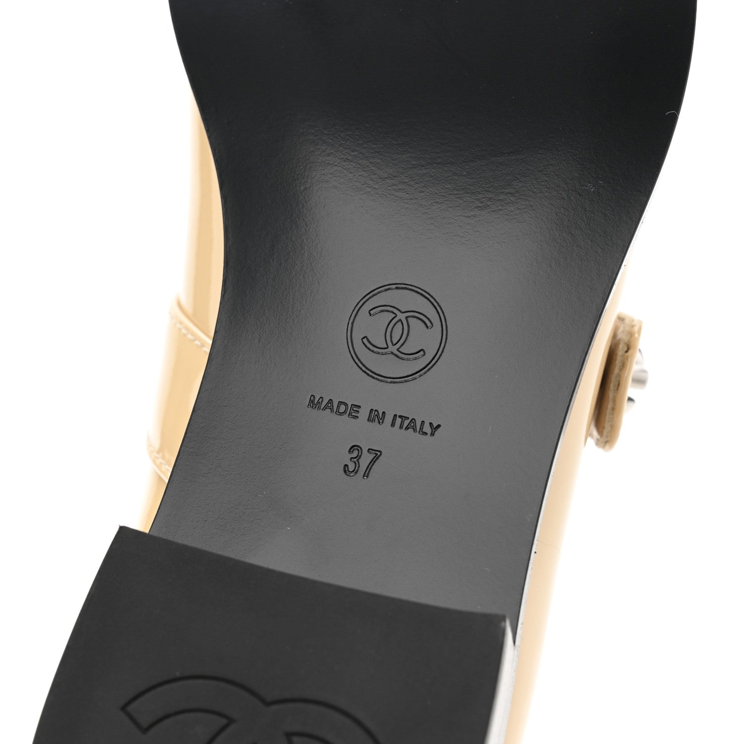 Chanel Patent Calfskin Mary Janes Flats 37 Beige Black 1723074