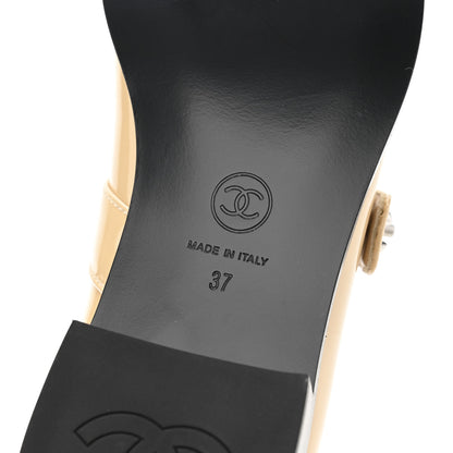 Chanel Patent Calfskin Mary Janes Flats 37 Beige Black 7 of 10