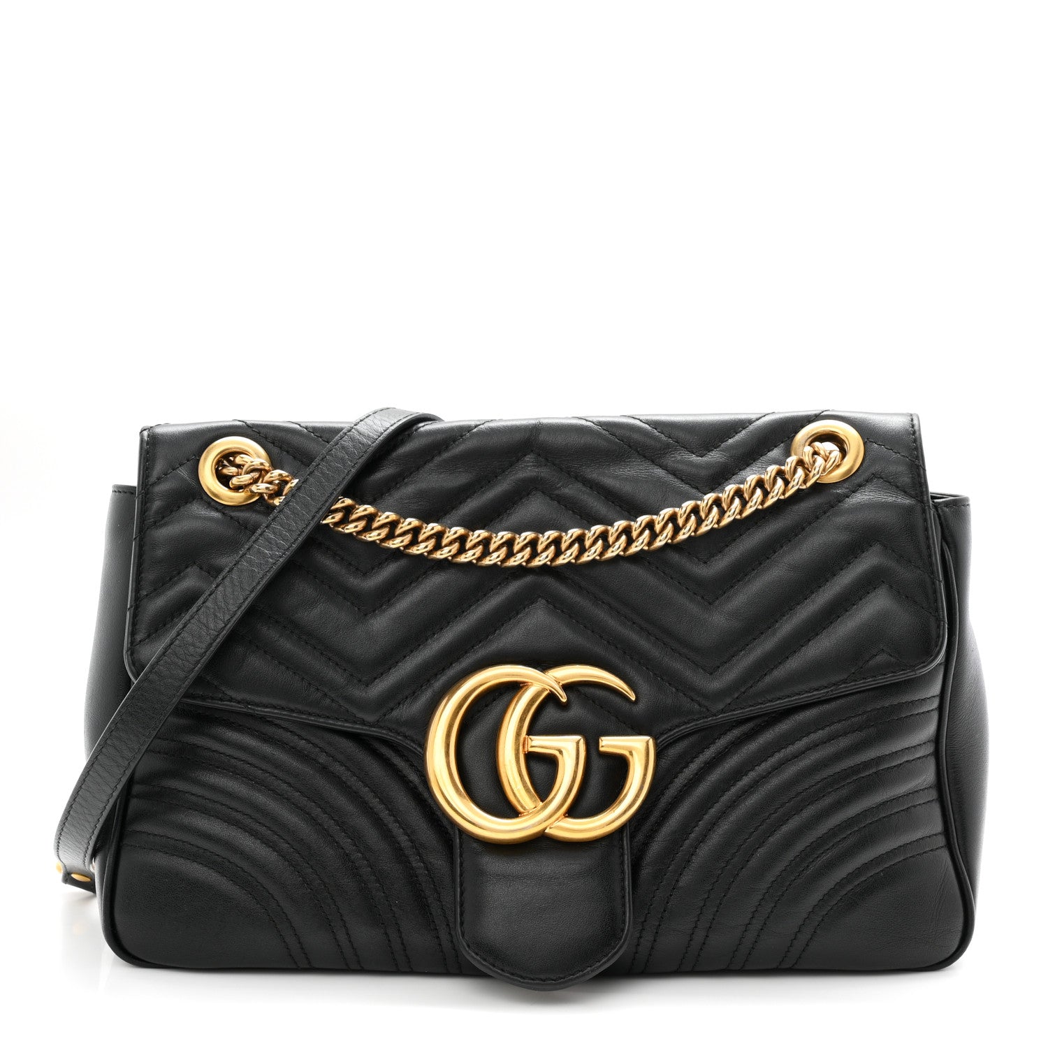 Gucci Calfskin Matelasse Medium GG Marmont Shoulder Bag Black 1 of 10