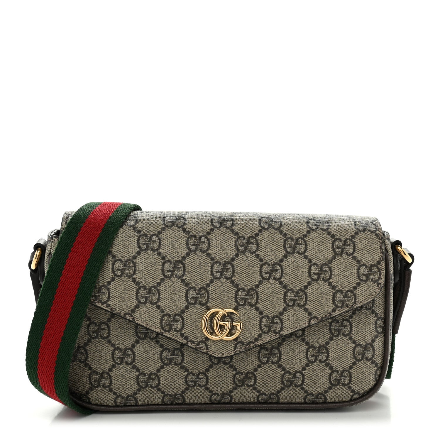 Gucci GG Supreme Monogram Textured Dollar Calfskin Web Mini Ophidia Envelope Shoulder Bag Beige Ebony 1 of 11