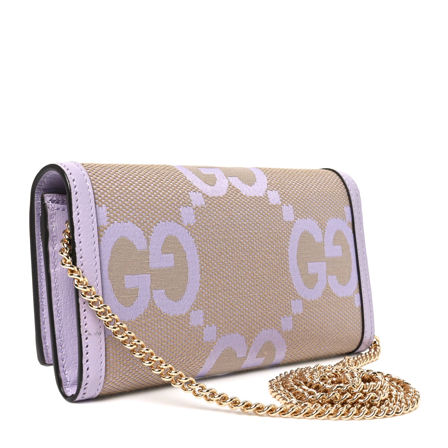 Gucci Monogram Jumbo GG Textured Dollar Calfskin Ophidia Continental Wallet On Chain Beige Lapis 2 of 11