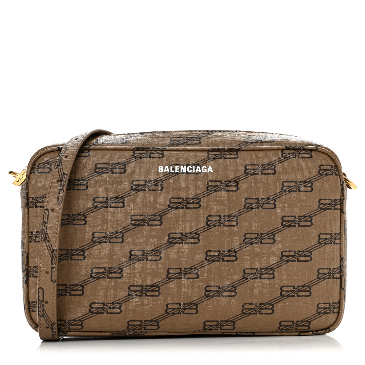 Coated Canvas BB Monogram Medium Signature Camera Bag Beige Brown