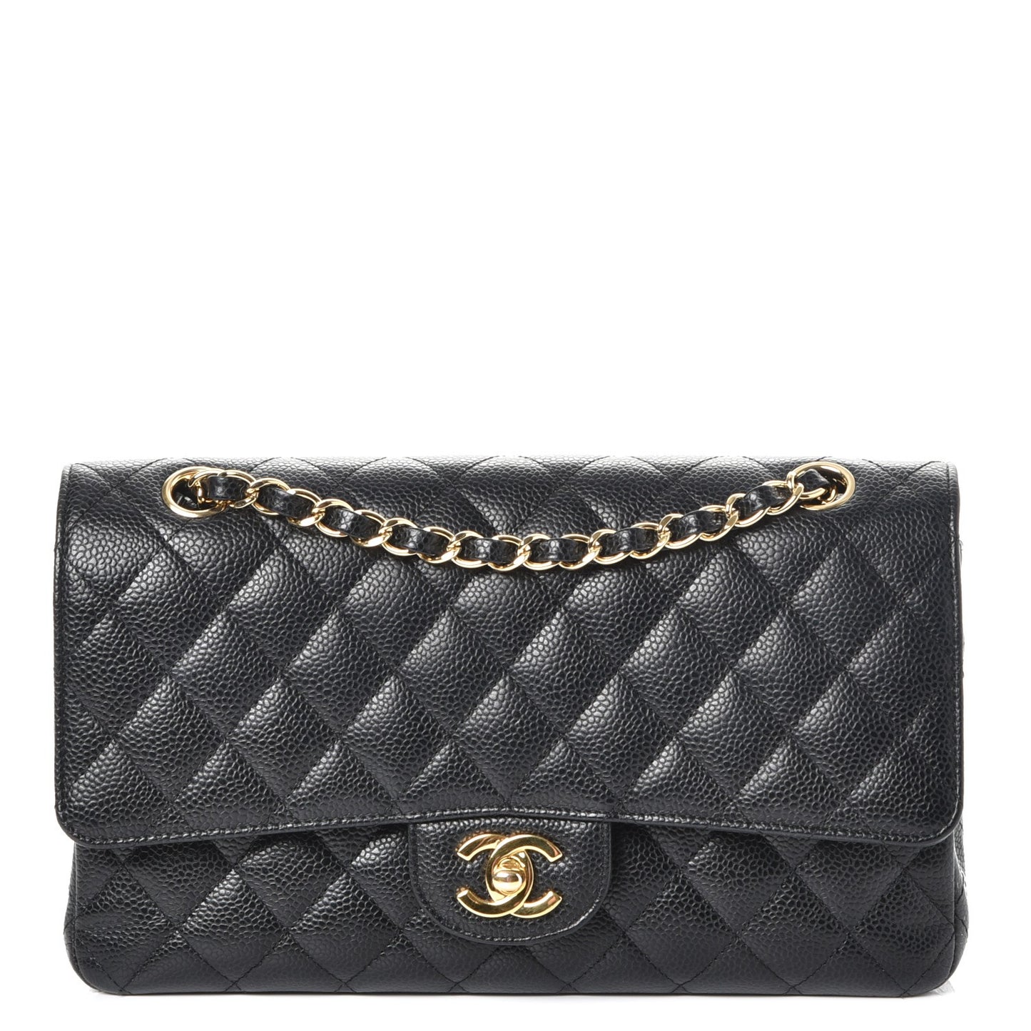 Caviar Quilted Medium Double Flap Black