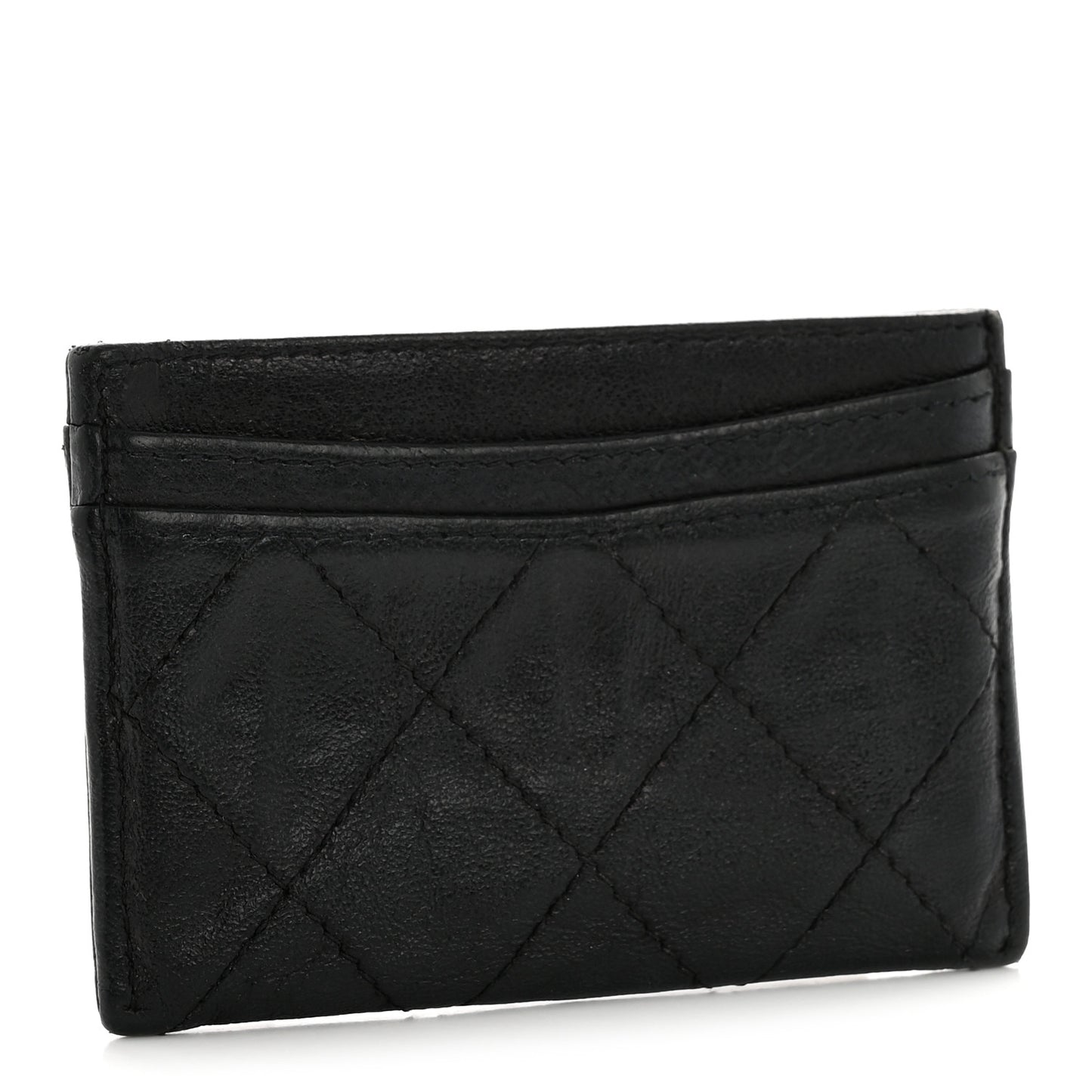 Goatskin Quilted Card Holder Black