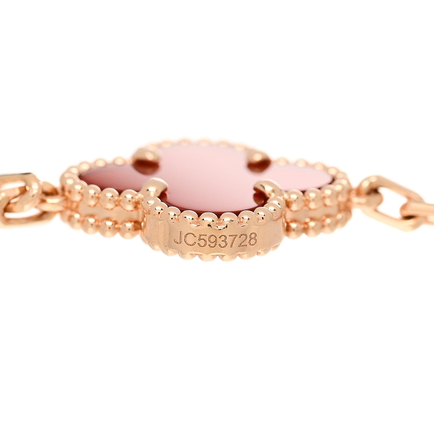 18K Rose Gold Carnelian 5 Motifs Guilloche Vintage Alhambra Bracelet