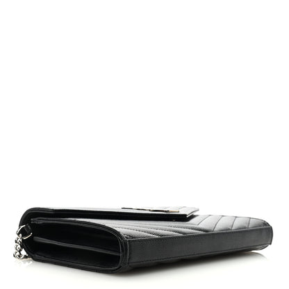 Saint Laurent Grain De Poudre Matelasse Chevron Monogram Chain Wallet Black 4 of 9