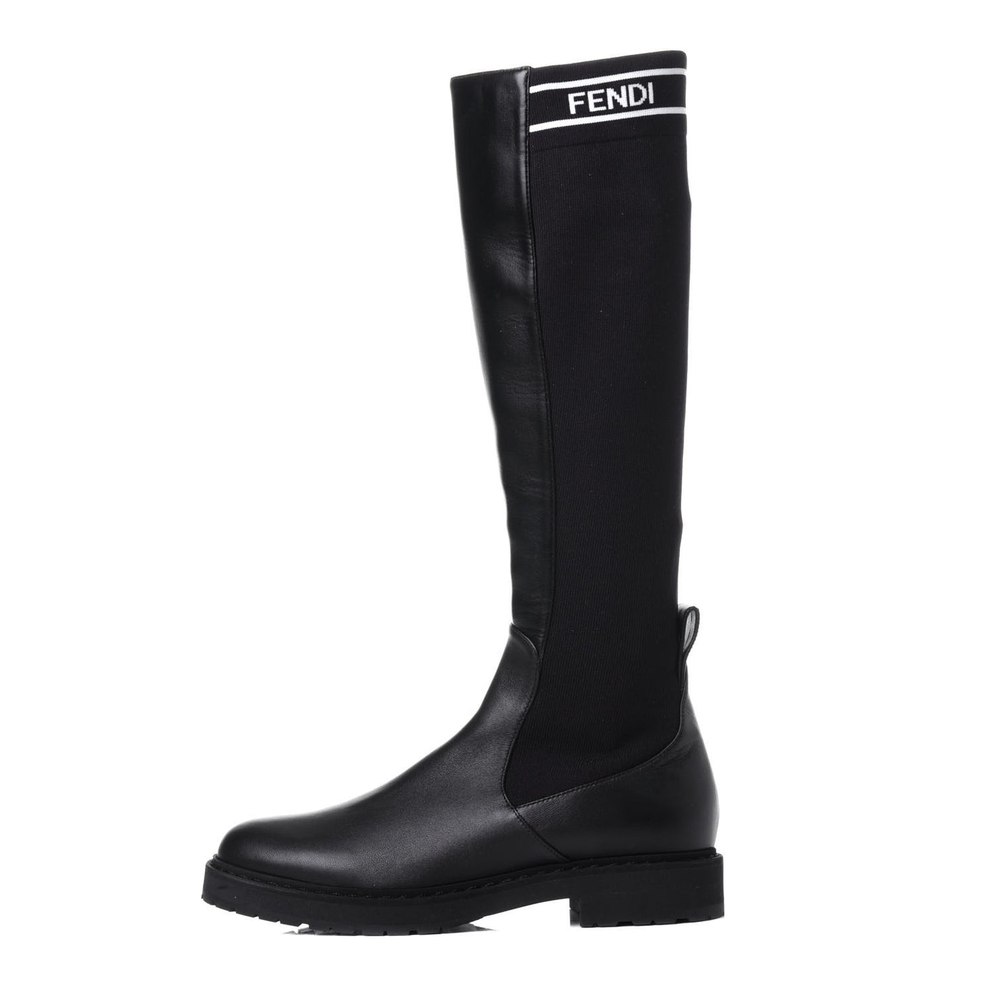 Lambskin Stretch Fabric Logo Rockoko Tall Boots 37 Black White