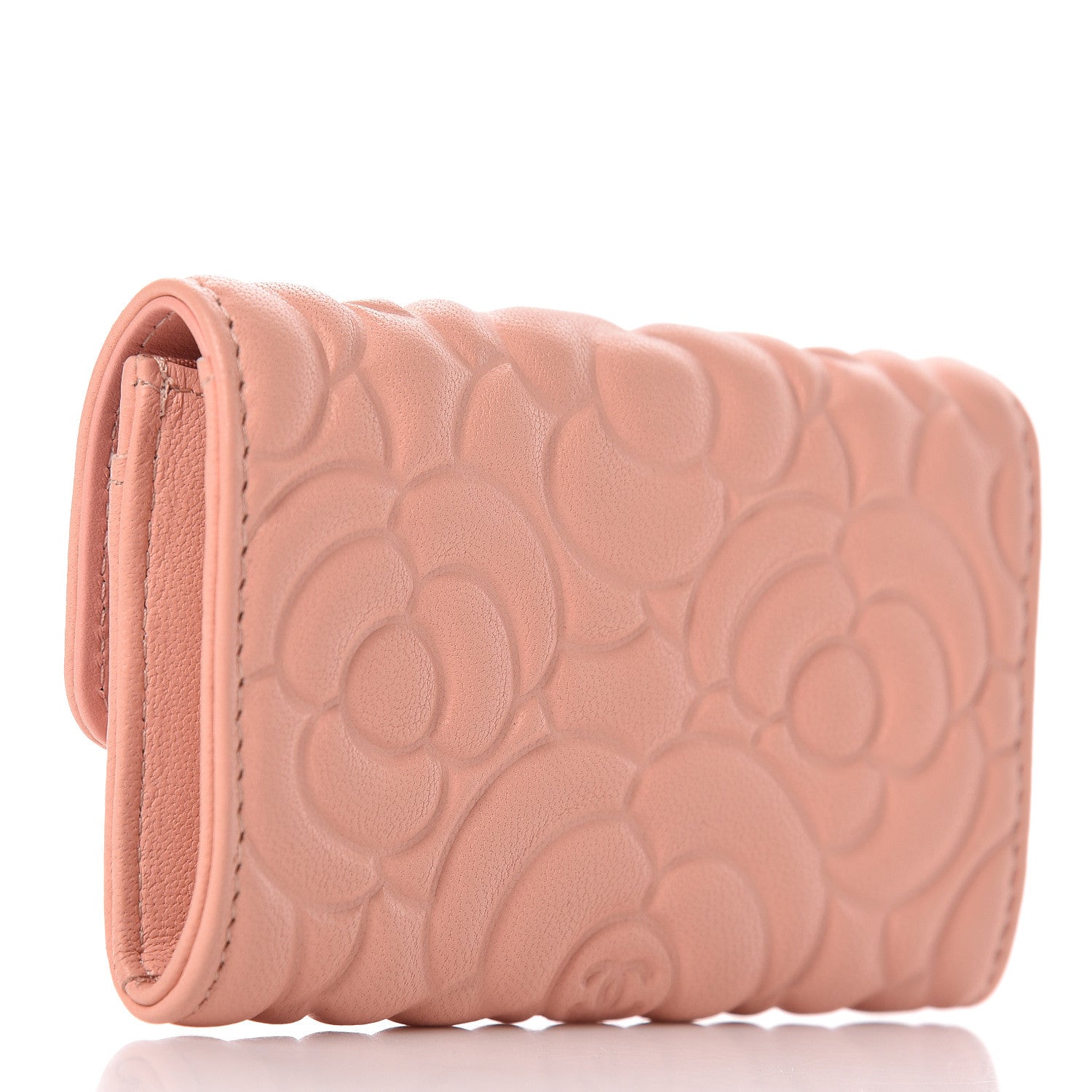 Chanel Goatskin Camellia Embossed Card Holder Wallet Light Pink 3 of 13
