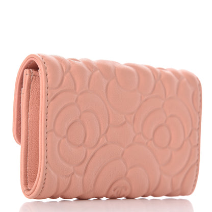 Chanel Goatskin Camellia Embossed Card Holder Wallet Light Pink 3 of 13