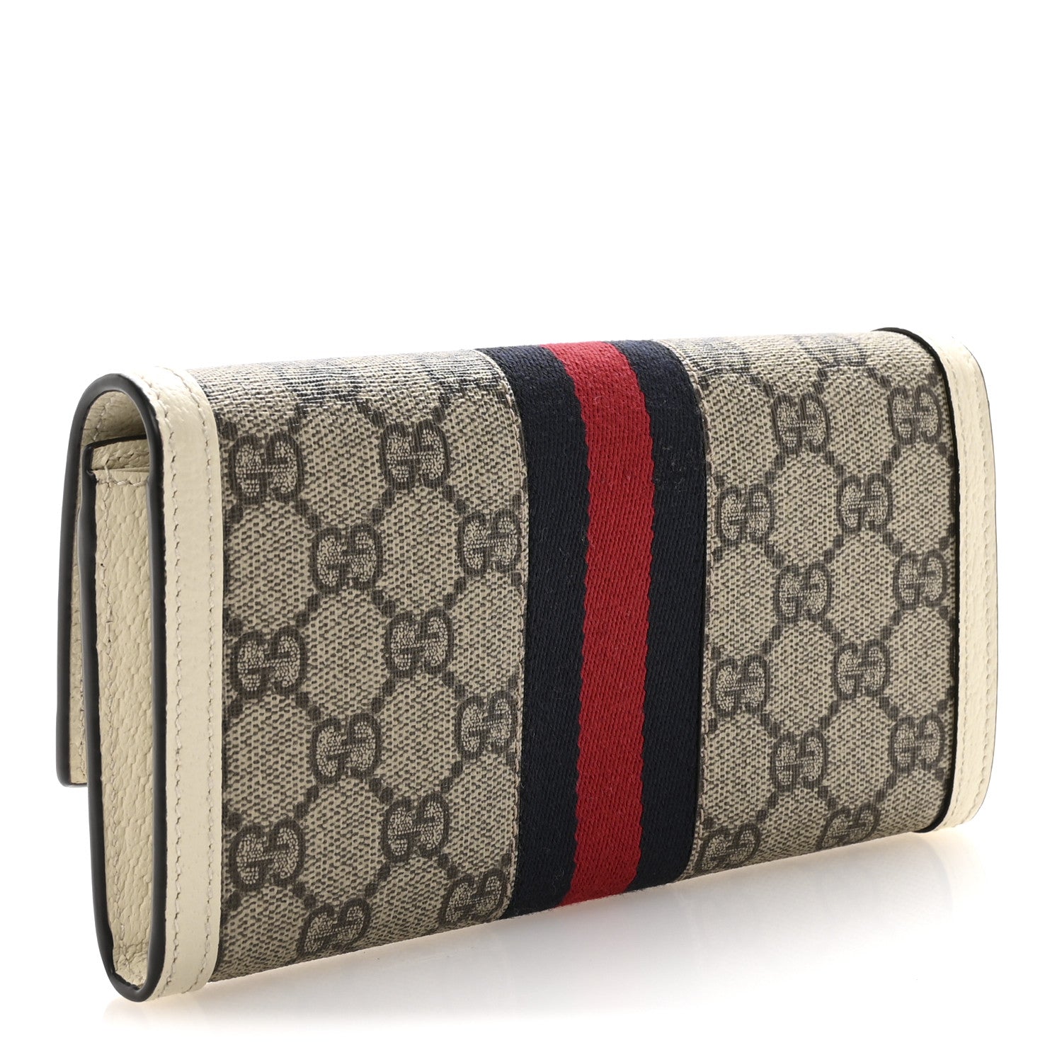 Gucci GG Supreme Monogram Textured Calfskin Web Ophidia Continental Wallet Beige White 3 of 8