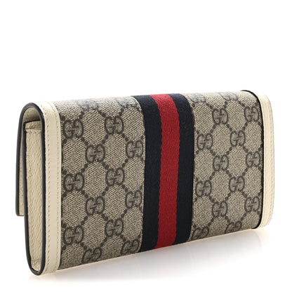 Gucci GG Supreme Monogram Textured Calfskin Web Ophidia Continental Wallet Beige White 3 of 8