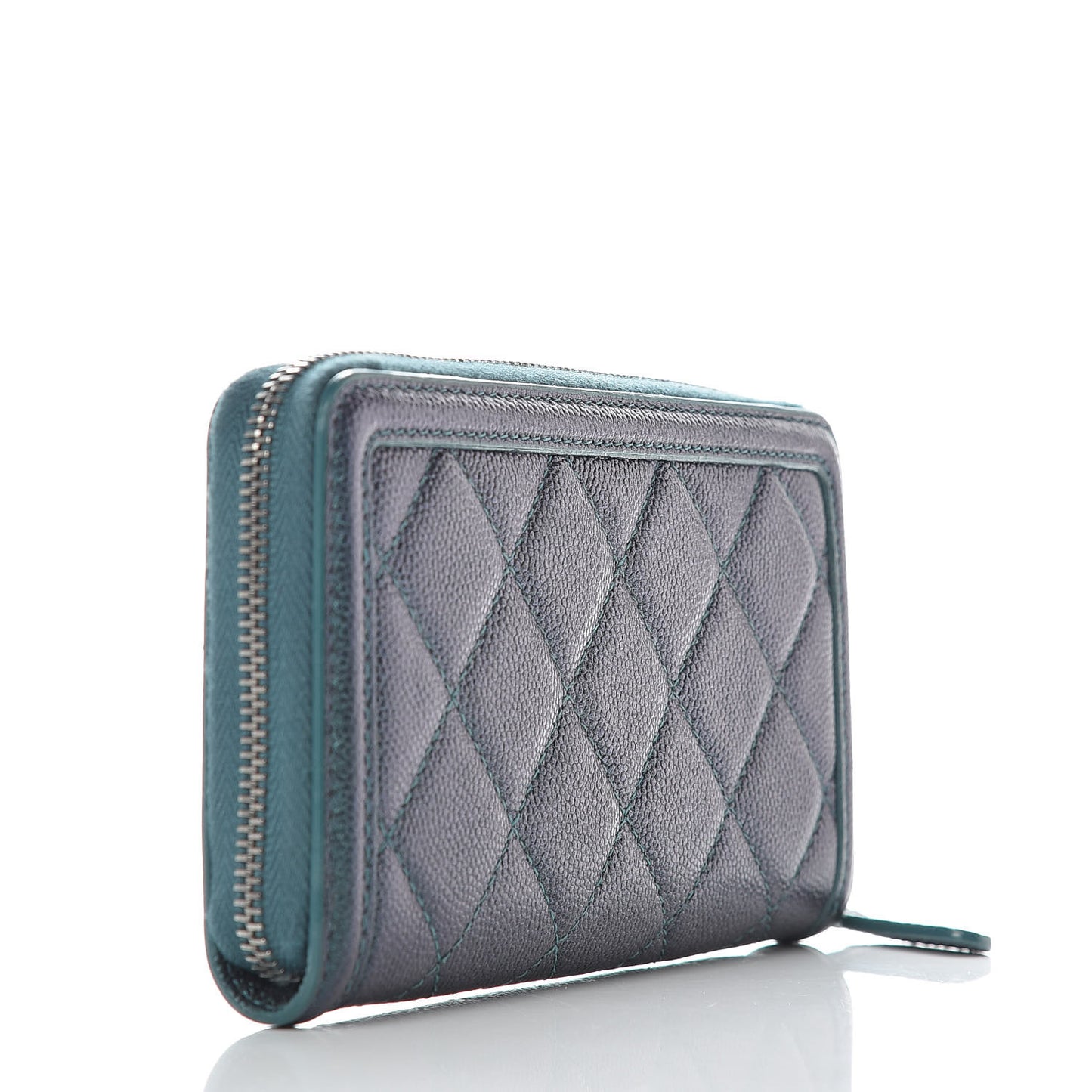 Iridescent Caviar Quilted Medium Filigree Zip Around Wallet Dark Turquoise