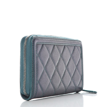 Chanel Iridescent Caviar Quilted Medium Filigree Zip Around Wallet Dark Turquoise 3 of 11