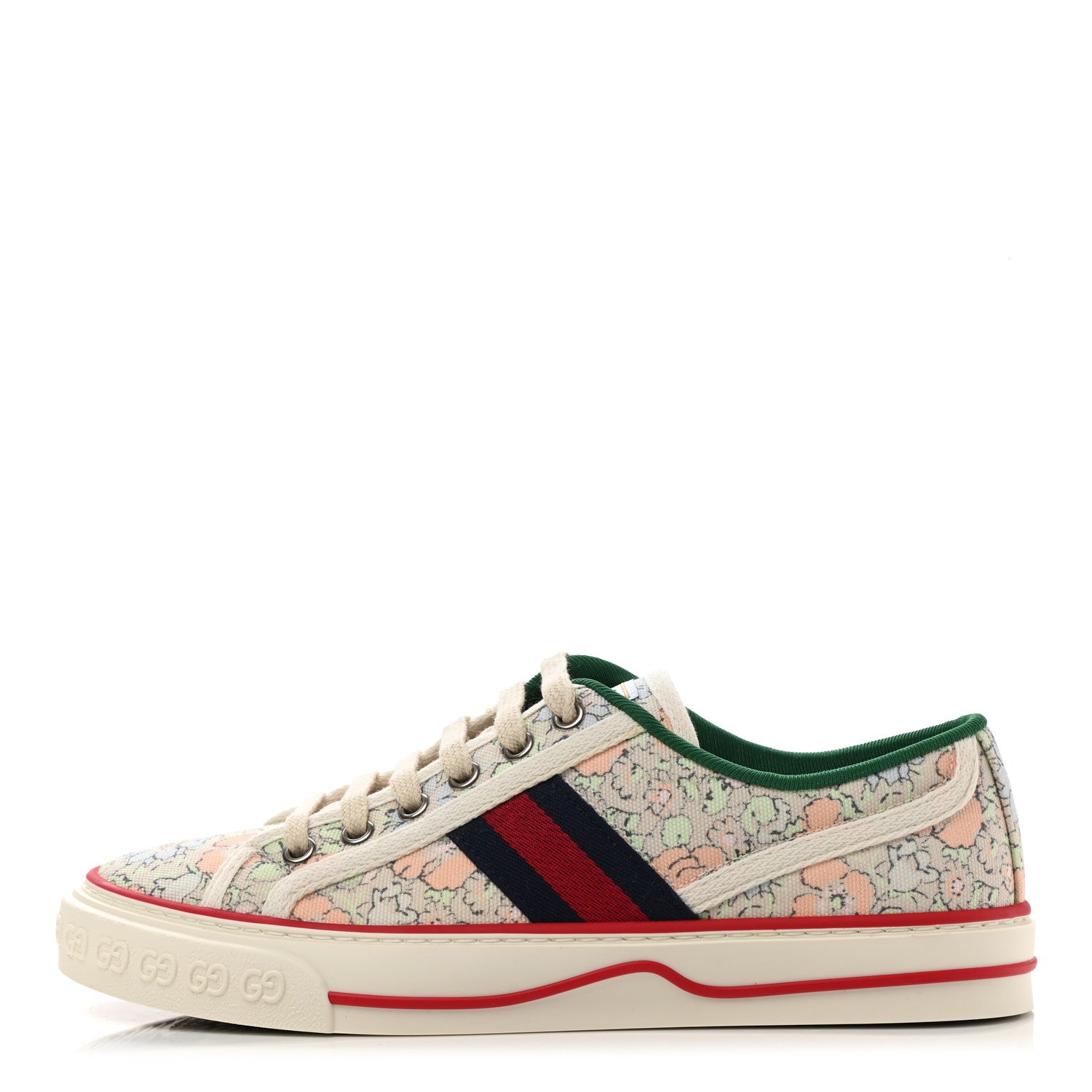 Gucci X LIBERTY OF LONDON Canvas Web Tracy Print Womens 1977 Tennis Sneakers 37.5 Mint Peach Mystic White 1 of 8
