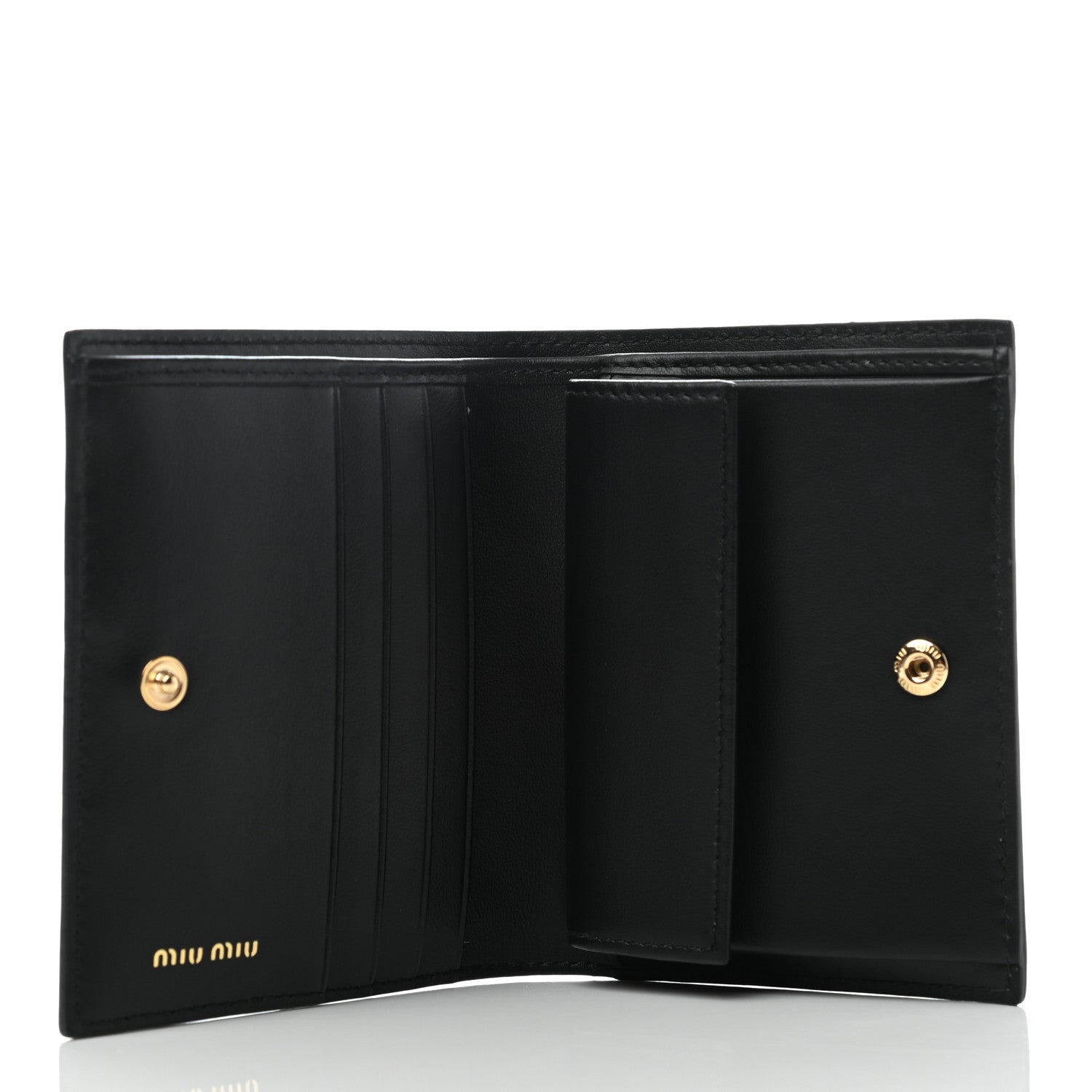 Miu Miu Goatskin Madras Cat Compact Wallet Black 5 of 7