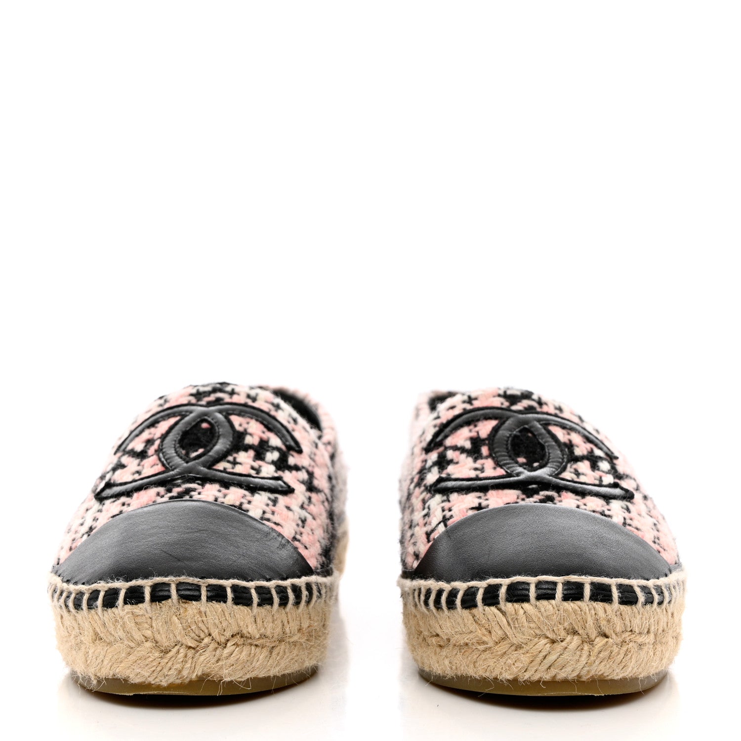 Chanel Tweed Lambskin CC Espadrilles 36 Pink Black 2 of 10