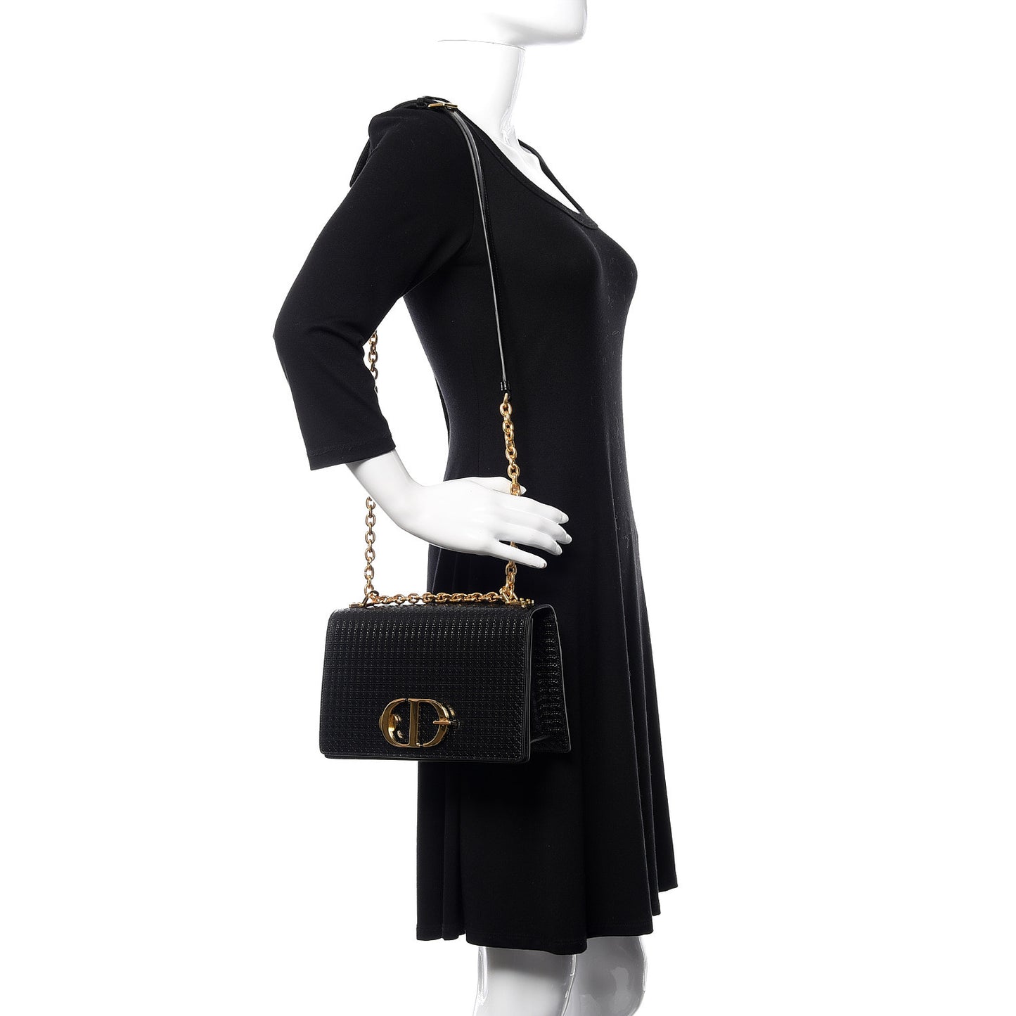 Patent Micro-Cannage 30 Montaigne Chain Flap Bag Black
