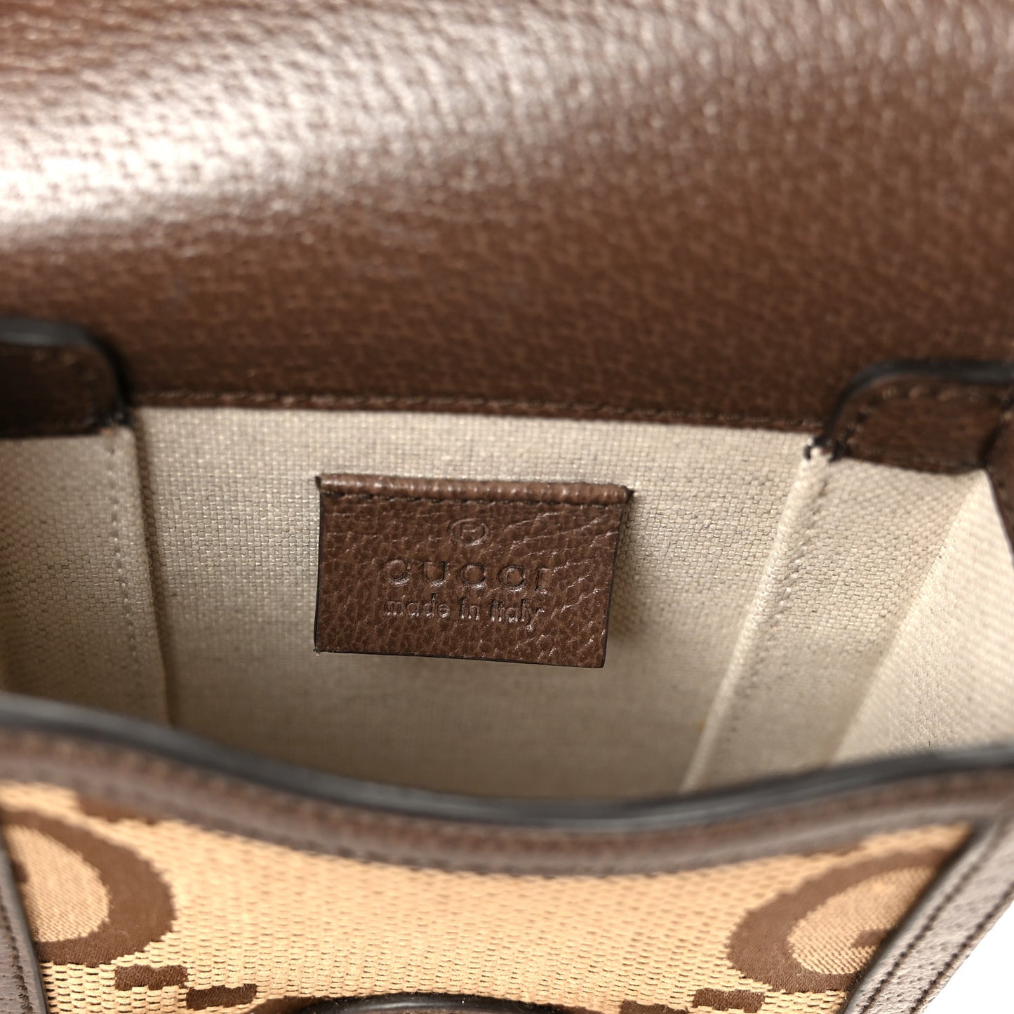 Monogram Jumbo GG Textured Dollar Calfskin Mini Horsebit 1955 Crossbody Bag Camel Ebony New Acero