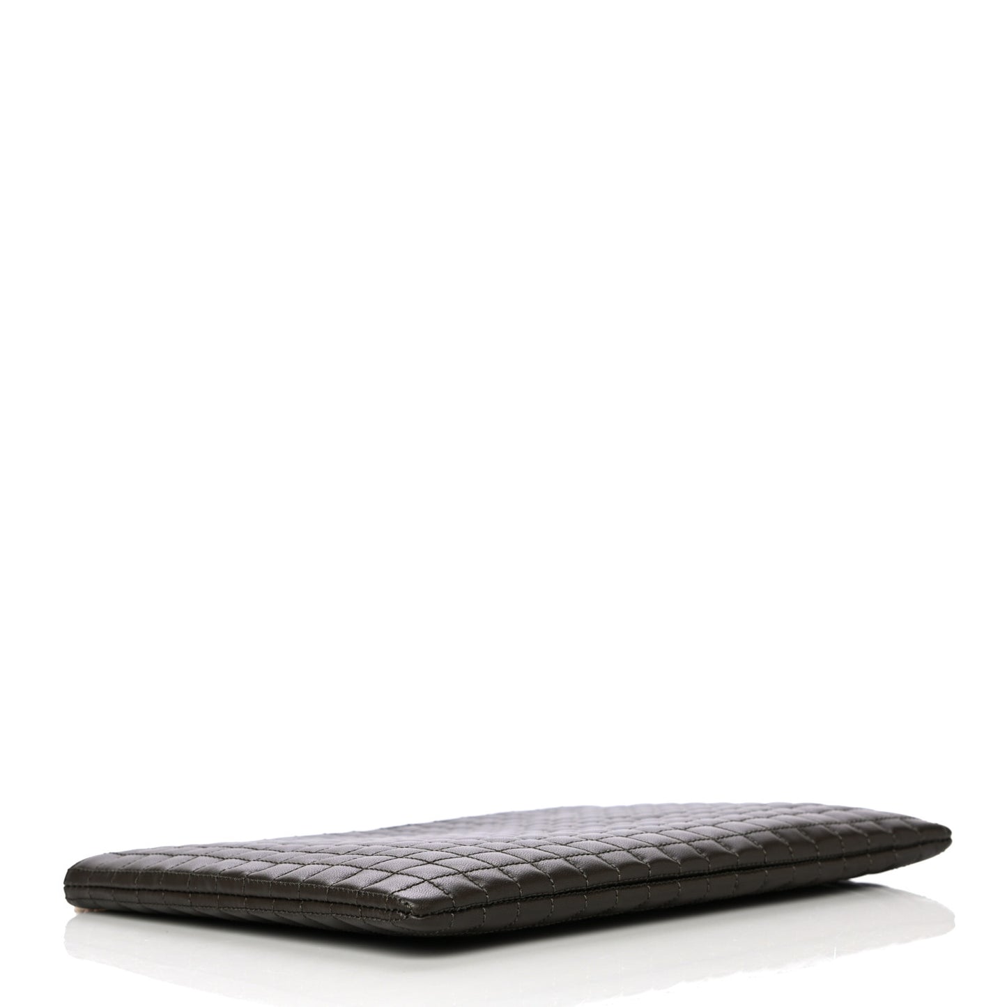 Calfskin Quilted C Charm Pouch Khaki