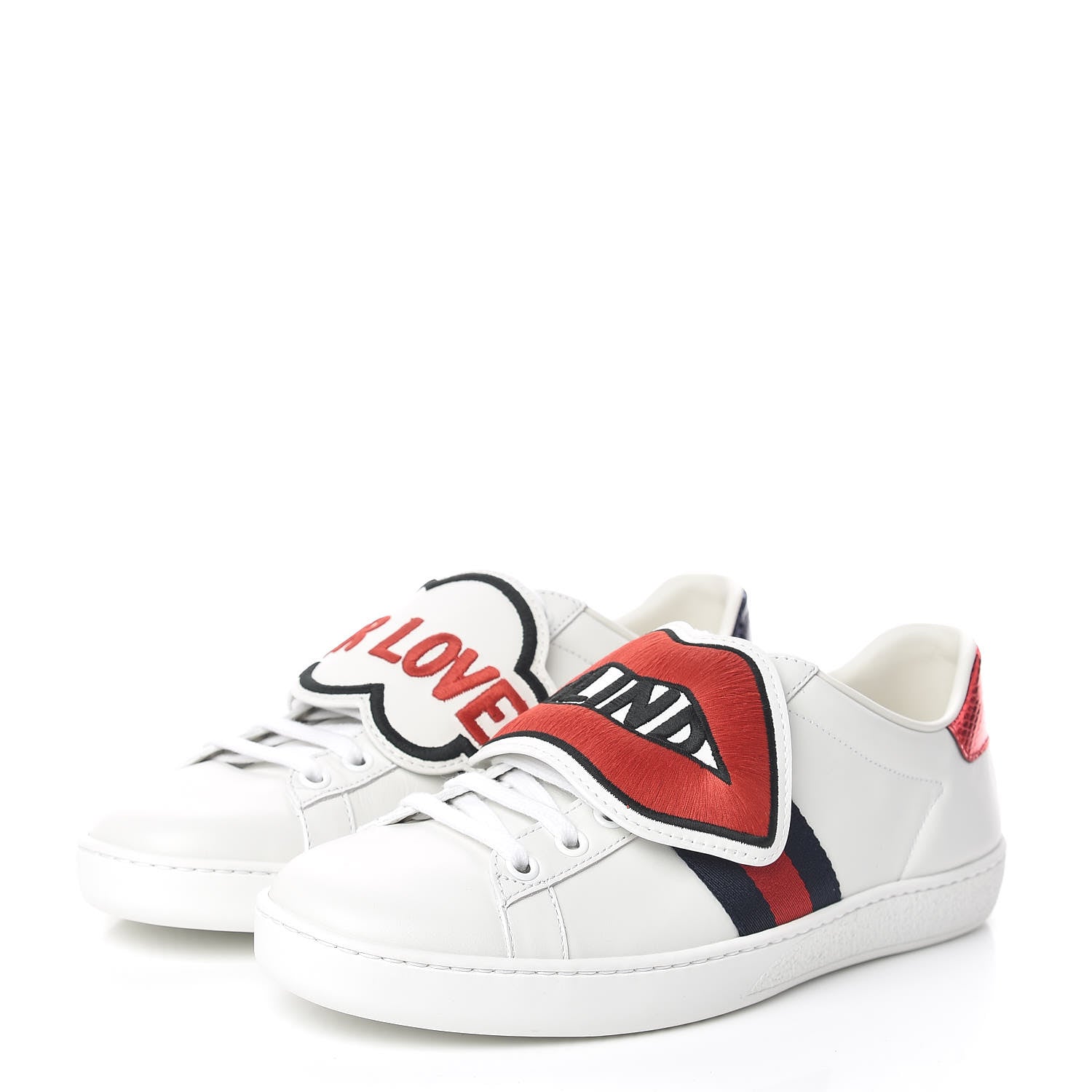 Gucci Calfskin Ayers Web Blind for Love Embroidered Womens Ace Sneakers 36.5 White 3 of 10