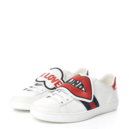 Gucci Calfskin Ayers Web Blind for Love Embroidered Womens Ace Sneakers 36.5 White 3 of 10