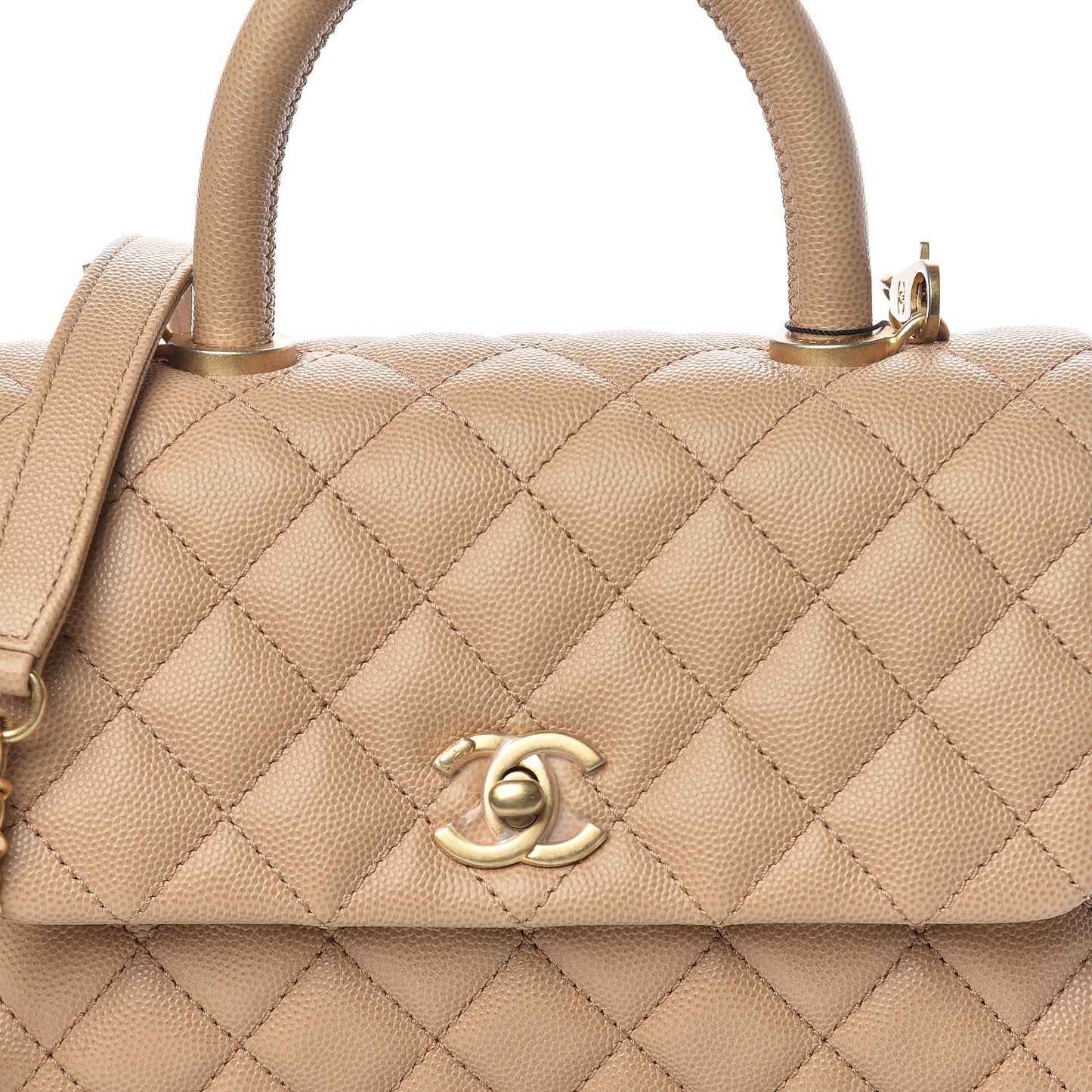 Caviar Quilted Mini Coco Handle Flap Beige