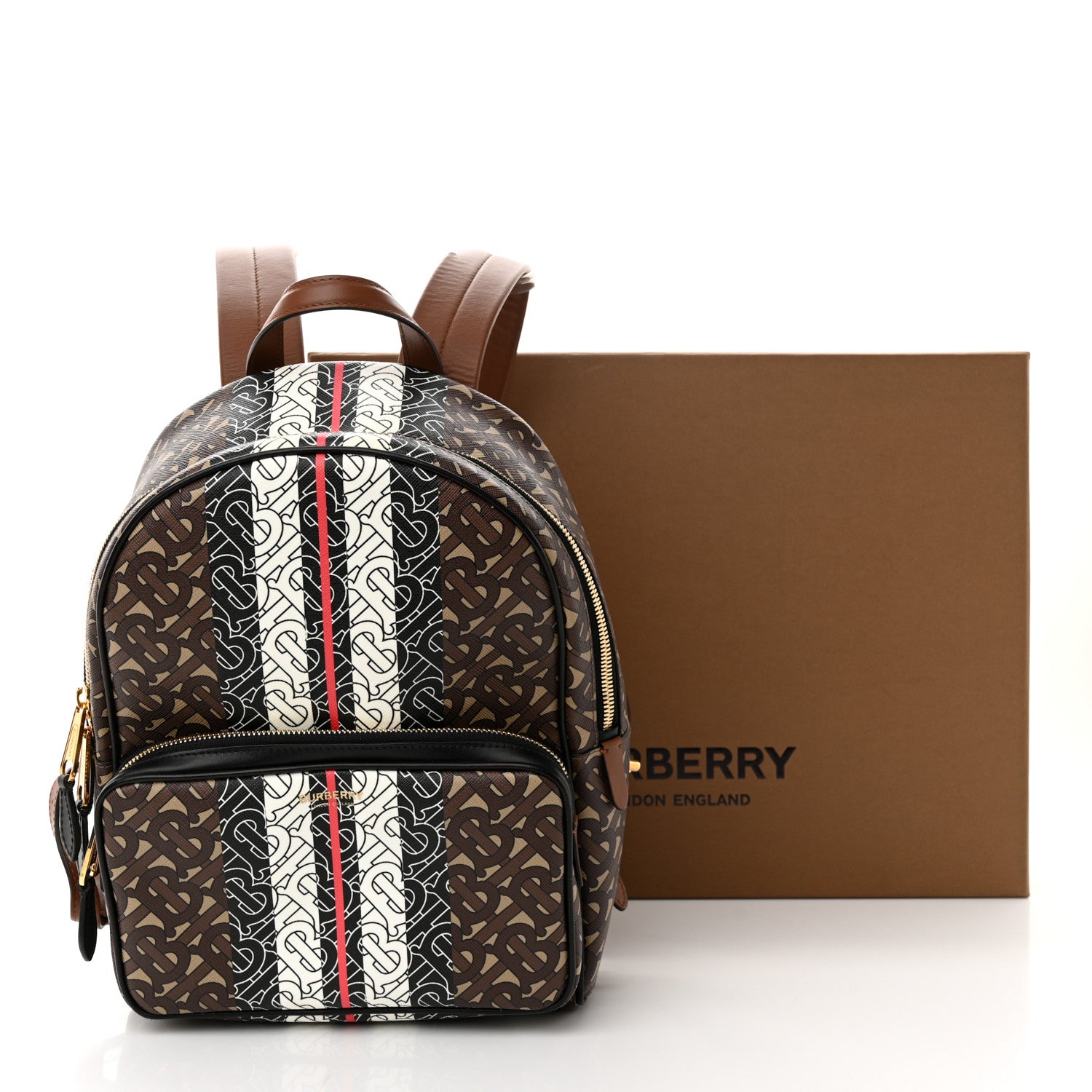 Burberry E-Canvas Monogram Stripe TB Backpack Bridle Brown 10 of 10