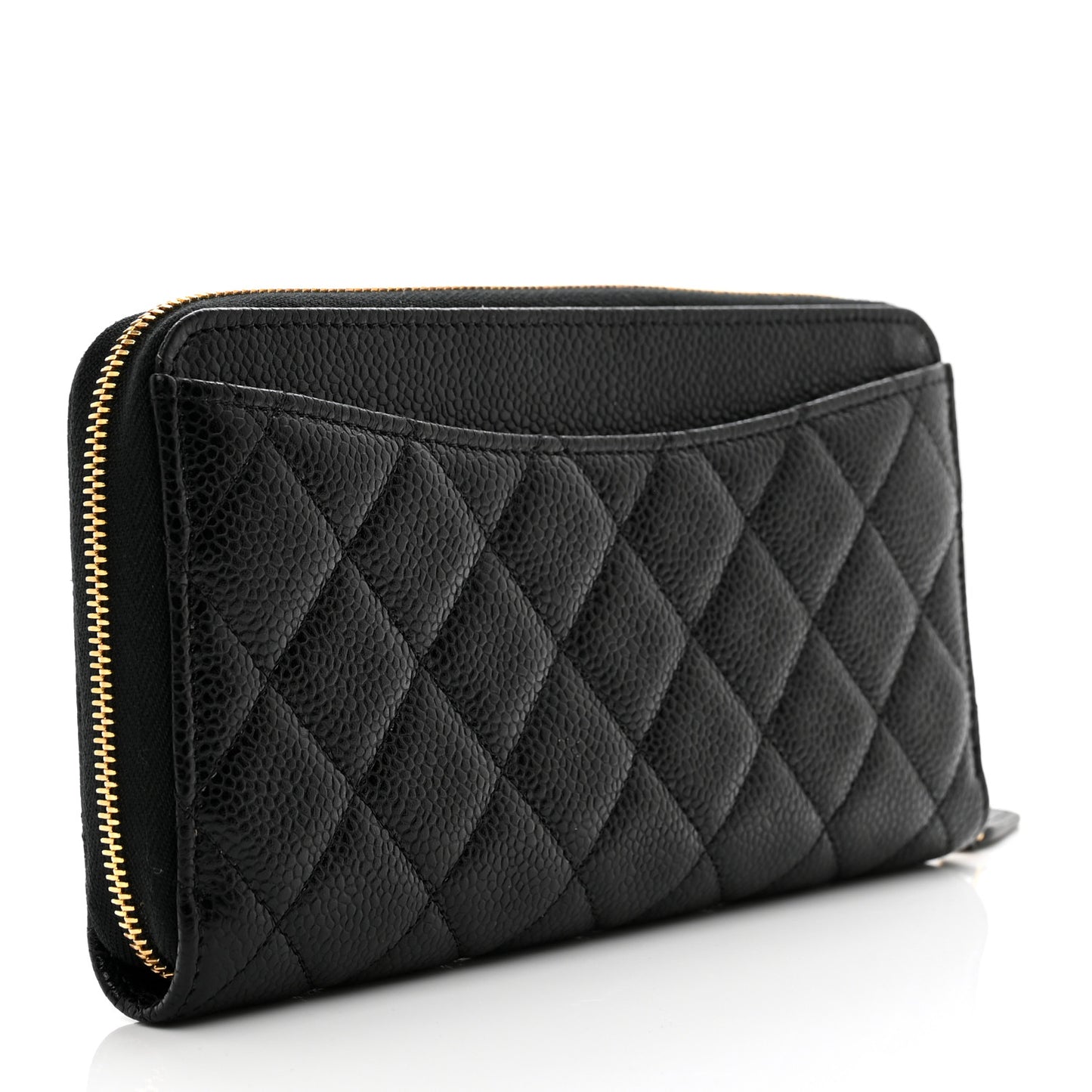Caviar Quilted Large Gusset Zip Around Wallet Black