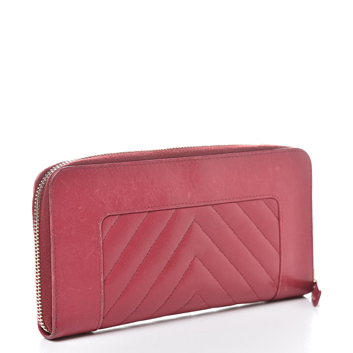 Sheepskin Chevron Quilted Mademoiselle Vintage Zip Around Wallet Dark Pink
