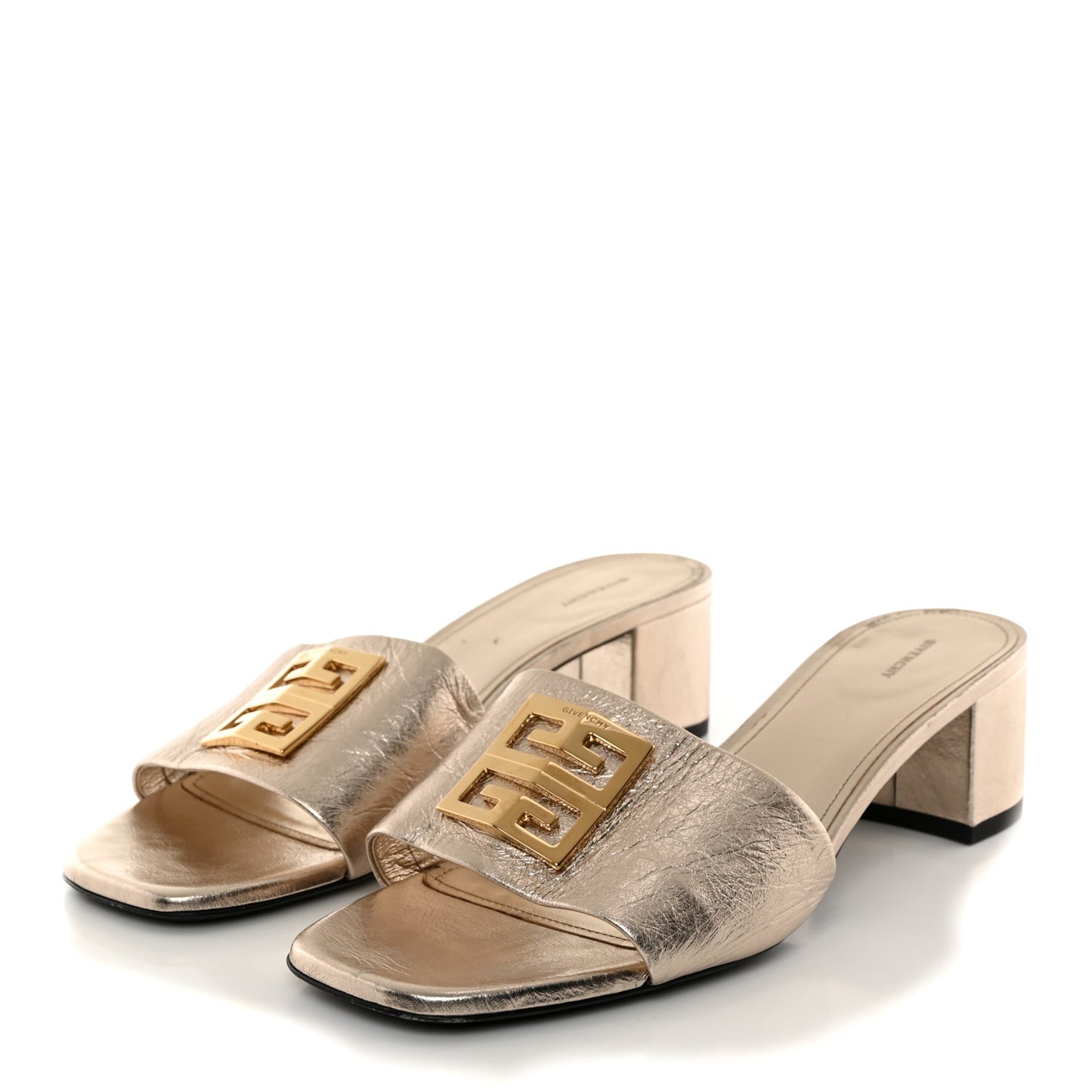 Laminated Calfskin 4G Logo Mule Sandals 40 Dusty Golden