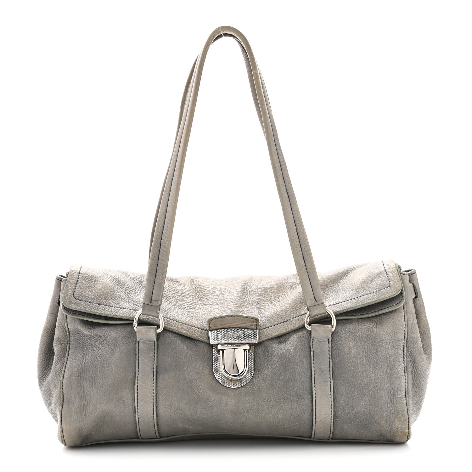 Prada Cervo Antik Easy Foldover Pushlock Satchel Grey 1 of 9