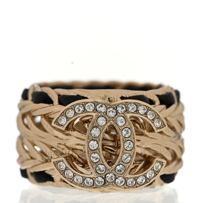 Chanel Metal Crystal Lambskin CC Ring 54 7 Gold Black 1 of 4