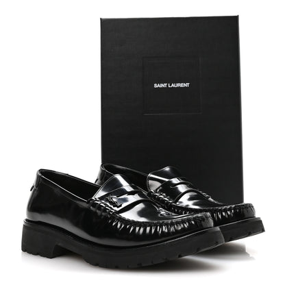 Saint Laurent Glazed Calfskin Le Loafer 15 Penny Slippers 39 Black 8 of 8