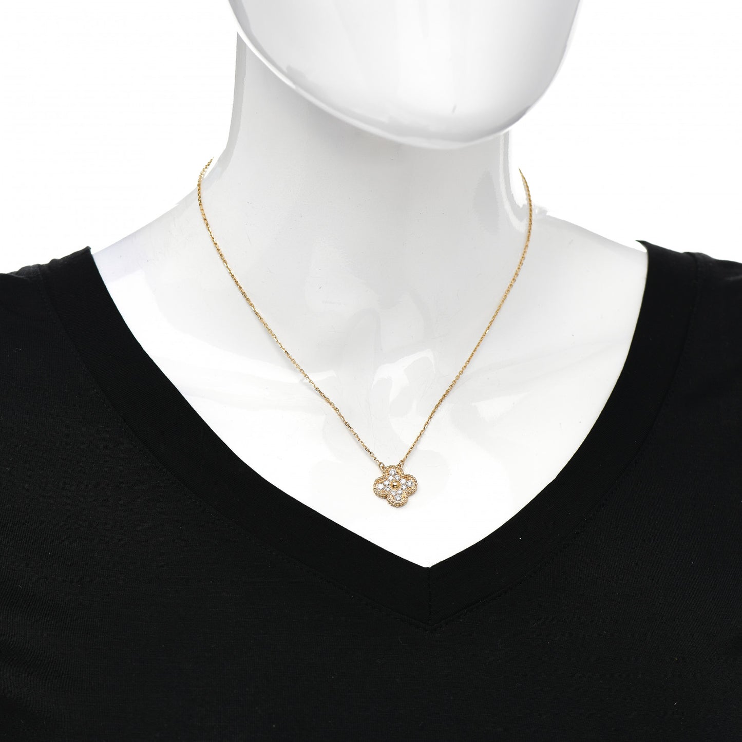 18K Yellow Gold Diamond Vintage Alhambra Pendant Necklace
