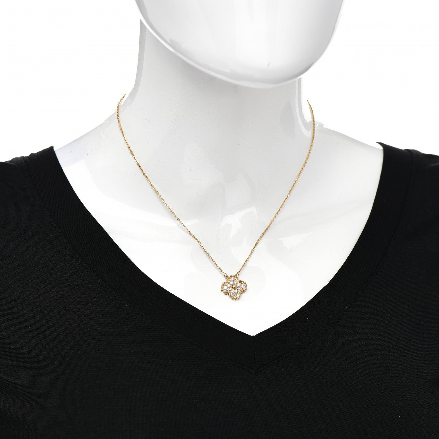 Van Cleef & Arpels 18K Yellow Gold Diamond Vintage Alhambra Pendant Necklace 2 of 4